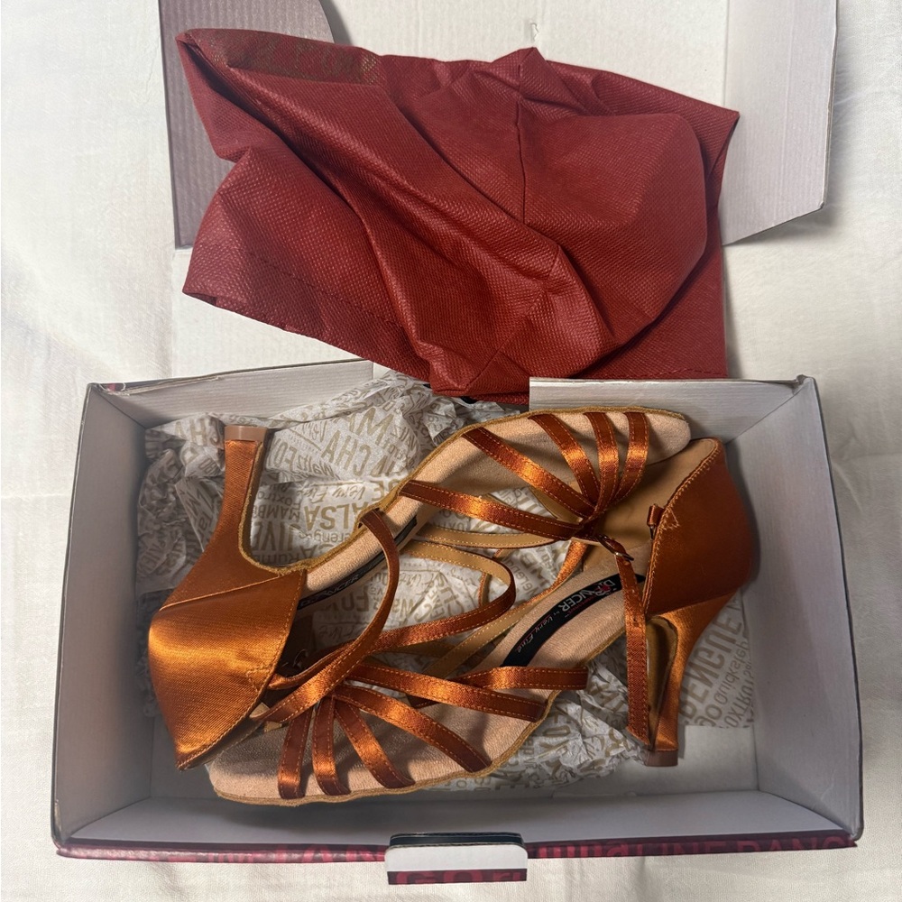 Satin Strappy Peep-Toe Heels in Copper